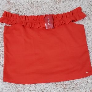 Brand 🆕 Guess Ruffle Off the Shoulder Top Size XL